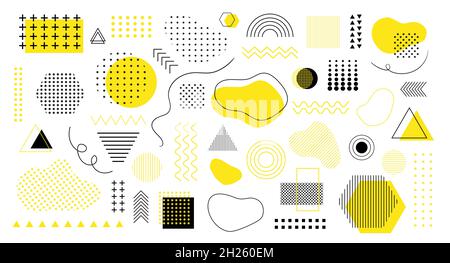 Éléments abstraits de conception graphique.Ensemble de vecteurs de formes géométriques minimales différentes, lignes, points Illustration de Vecteur