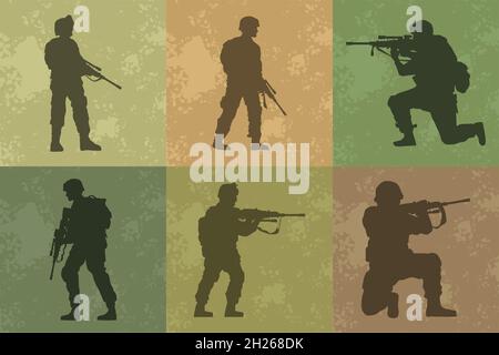 six silhouettes militaires Illustration de Vecteur