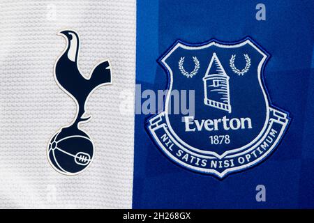 Gros plan sur l'écusson du club Spurs et Everton. Banque D'Images