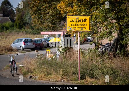 Lützerath , un village en voie de disparition au bord de la mine de lignite à ciel ouvert Garzweiler2.Signe du village devant le village menacé par la démolition Banque D'Images