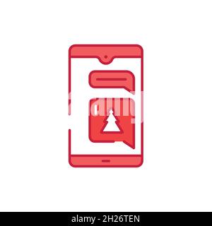 Message d'accueil de la nouvelle année sur l'icône de ligne de couleur du téléphone. Voyants lumineux. Contour modifiable. Illustration de Vecteur