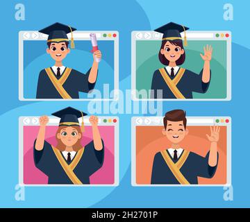 quatre diplômés en pages web Illustration de Vecteur