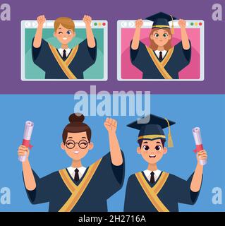 étudiants diplômés dans les pages web Illustration de Vecteur