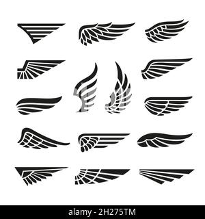 Ailes d'aigle.Logo minimum de l'armée, icônes graphiques de l'aile.Badges d'oiseau faucon noir rétro abstrait, collection de vecteur ordonné d'emblème de vol isolé Illustration de Vecteur