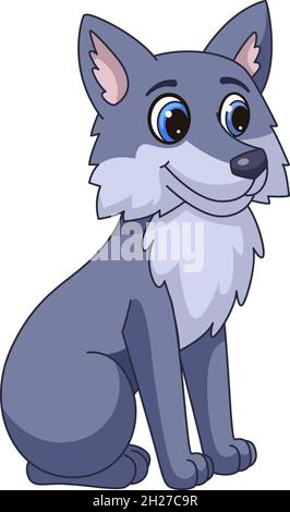 Dessin animé Loup.Coyote gris mignon, mascotte pour chiens sauvages Illustration de Vecteur