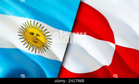 Drapeaux de l'Argentine et du Groenland.Motif drapeau en relief.Argentine drapeau du Groenland, image, papier peint.Image Argentine contre Groenland, rendu 3D.Argenti Banque D'Images