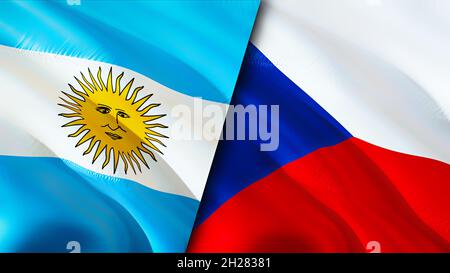L'Argentine et les drapeaux tchèques.Motif drapeau en relief.Argentine drapeau tchèque, image, fond d'écran.Argentine vs tchèque image, rendu 3D.Argentine rel. Tchèque Banque D'Images