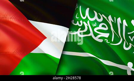 Drapeaux de la Palestine et de l'Arabie saoudite.Motif drapeau en relief.Palestine drapeau, image, papier peint de l'Arabie Saoudite.Image Palestine contre Arabie Saoudite, rendu 3D Banque D'Images