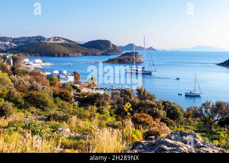 Gros plan sur Gümüslük, Bodrum, Mugla, Turquie.Concept de tourisme et de loisirs. Banque D'Images