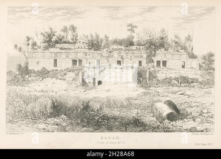 Gravure d'El Palacio sur les ruines mayas de Kabah, Yucatan, Mexique, par Frederick Catherwood du livre incidents of Travel in Yucatan par John Lloyd Stephens publié pour la première fois en 1841 Banque D'Images