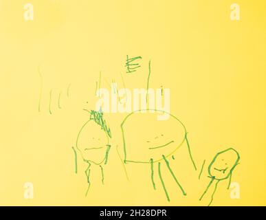 Éducation préscolaire 4-5 ans œuvres d'art pour enfants représentant les familles et les relations familiales, figures humaines reconnaissables Banque D'Images