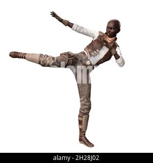 Scifi et Fantasy Adventurer POC Woman sur fond blanc isolé, 3D Illustration, rendu 3D Banque D'Images