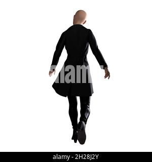 Silhouette de trench de femme caucasienne avec canon sur fond blanc isolé, rendu 3D, illustration 3D Banque D'Images