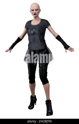 Teen Witch, Urban Fantasy Goth Academy Asian Teen, rendu 3D, illustration 3D Banque D'Images