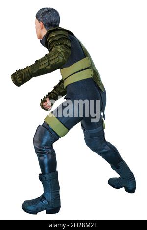 Scafi Military Man Crouching Down, illustration 3D, rendu 3D Banque D'Images