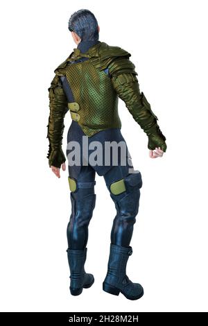Scafi Military Man Crouching Down, illustration 3D, rendu 3D Banque D'Images