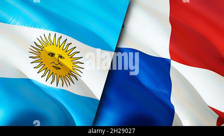 Drapeaux de l'Argentine et du Panama.Motif drapeau en relief.Argentine Panama drapeau, image, papier peint.Image Argentine vs Panama, rendu 3D.Argentine Panama Banque D'Images