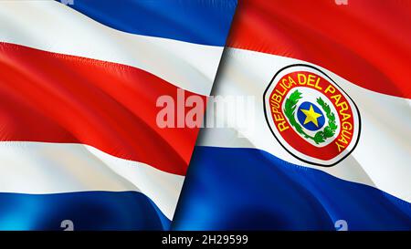 Drapeaux du Costa Rica et du Paraguay.Motif drapeau en relief.Costa Rica Paraguay drapeau, image, fond d'écran.Image Costa Rica vs Paraguay, rendu 3D.Costa R Banque D'Images