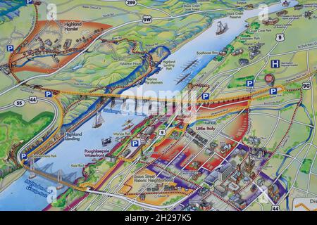 La carte montrant la passerelle au-dessus de la passerelle d'Hudson et des environs à l'entrée de la passerelle.Poughkeepsie.New York.USA Banque D'Images