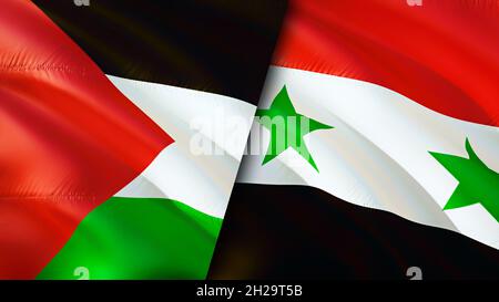 Drapeaux de la Palestine et de la Syrie.Motif drapeau en relief.Palestine Syrie drapeau, image, fond d'écran.Image Palestine contre Syrie, rendu 3D.Palestine Syrie rel Banque D'Images