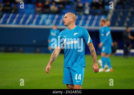 Saint-Pétersbourg, Russie.20 octobre 2021.Yaroslav Rakitsky (No.44) de Zenit vu lors de la Ligue des champions de l'UEFA, match de football entre Zenit et Juventus à l'arène Gazprom à Saint-Pétersbourg.(score final; Zenit 0:1 Juventus) (photo de Maksim Konstantinov/SOPA image/Sipa USA) Credit: SIPA USA/Alay Live News Banque D'Images