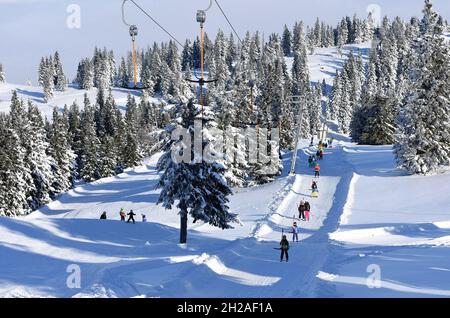 Sports d'hiver à Österreich, Schigebiet Kasberg (Grünau, Almtal, Salzkammergut, Bezirk Gmunden,Oberösterreich, Österreich) - Sports d'hiver en Autriche, Banque D'Images