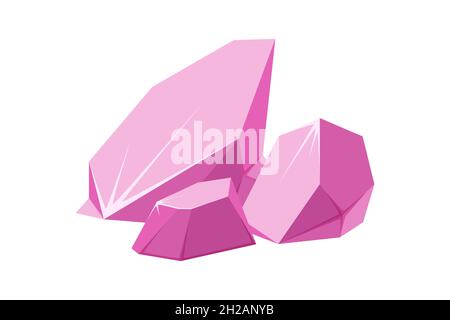 Cristaux brisés en morceaux. Cristaux de rubis brisés. Pierres gemmes cassées ou roches roses. Illustration vectorielle de style dessin animé Illustration de Vecteur
