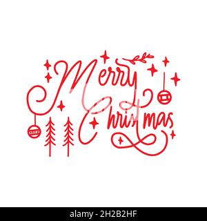 Carte de vœux monoline Joyeux Noël. avec lettrage à la main. Décoration de noël Illustration de Vecteur