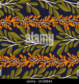 Feuilles de branche à motif sans couture.plante de bande horizontale d'arrière-plan de la nature Illustration de Vecteur