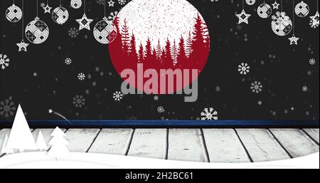 Image de neige tombant sur une boule sur fond noir Banque D'Images