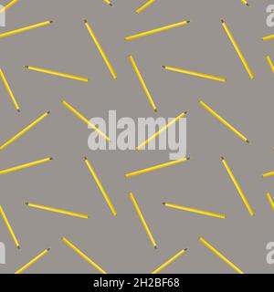 Motif sans couture avec crayons jaunes sur fond gris.Concept de couleurs tendance. Banque D'Images