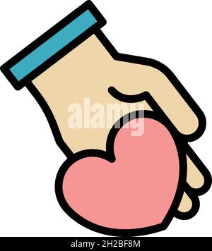 Icône garder le cœur.Contour main garder coeur vecteur icône couleur plat isolé Illustration de Vecteur