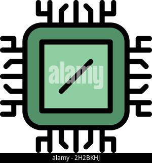 Pensez à l'icône du processeur.Outline Think cpu Vector Icon color Flat isolé Illustration de Vecteur