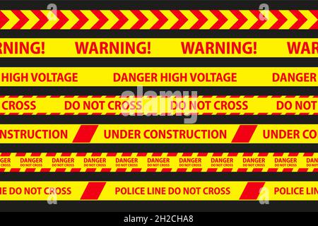 Danger, attention et avertissement bandes sans couture.Bordure à rayures rouges et jaunes pour la police.Illustration du vecteur de crime. Illustration de Vecteur