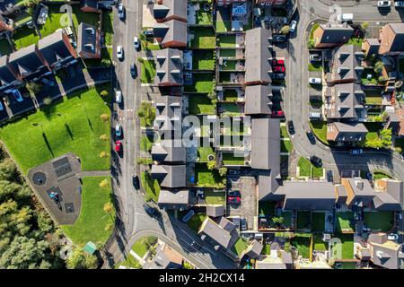 Vue aérienne du domaine de l'habitation en Angleterre.Vue directe en bas de satellite image style.quartier britannique Banque D'Images