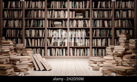 Les librairies de la bibliothèque avec les anciens livres 3d rendent le rendu 3d illustration Banque D'Images