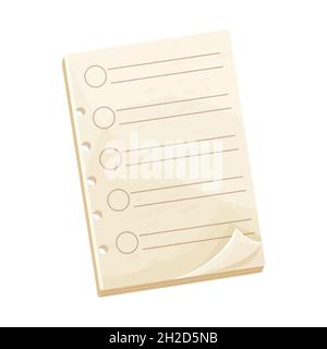 Carnet, liste de contrôle sur papier ou à faire vierge en style de dessin animé isolé sur fond blanc.Rappel, note de productivité..Illustration vectorielle Illustration de Vecteur