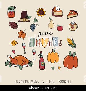 Mignon main dessiné Thanksgiving sans couture motif, la nourriture et les gribouillages d'automne, idéal pour les textiles, bannières, fonds d'écran, emballage - motif vectoriel Illustration de Vecteur
