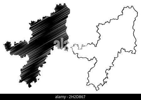 Région de Mehsana (État du Gujarat, République de l'Inde) carte illustration vectorielle, scribble croquis carte de Mehsana Illustration de Vecteur