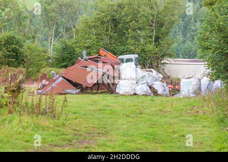 Vue sur les terres agricoles du village de High Bickington, Devon, Angleterre, Royaume-Uni. Banque D'Images