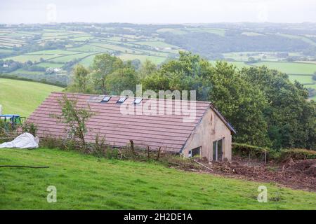 Vue sur les terres agricoles du village de High Bickington, Devon, Angleterre, Royaume-Uni. Banque D'Images