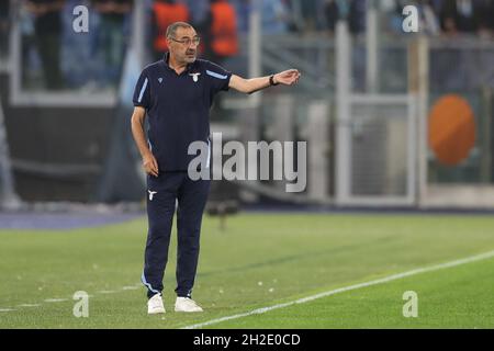 Rome, Italie, 21 octobre 2021.Maurizio Sarri l'entraîneur-chef de SS Lazio réagit lors du match de l'UEFA Europa League à Olimpico, Rome.Le crédit photo devrait se lire: Jonathan Moscrop / Sportimage Banque D'Images