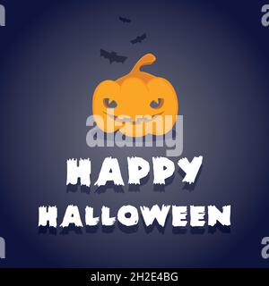 Joyeux Halloween : citrouille et chauves-souris.Illustration vectorielle, conception plate Illustration de Vecteur