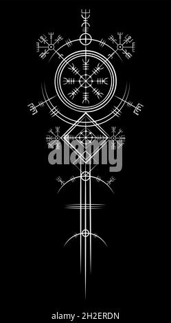 Magic Ancient viking art déco, Vegvisir magie de navigation boussole antique.Les Vikings ont utilisé de nombreux symboles conformément au signe de la mythologie de la Norse Illustration de Vecteur