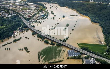 Luftbild, Ruhrhochwasser, Überschwemmung, Stiepel, Bochum,Ruhrgebiet, Nordrhein-Westfalen, Allemagne Banque D'Images
