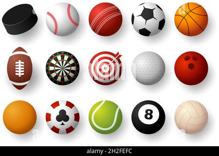 Équipement sportif.Ballon de sport réaliste vecteur grand ensemble isolé sur fond blanc Illustration de Vecteur