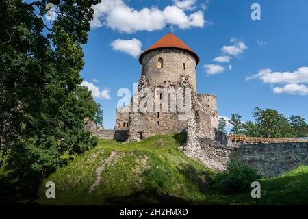 Tour du château de Cesis - ruines médiévales d'ordre Livonien - Cesis, Lettonie Banque D'Images