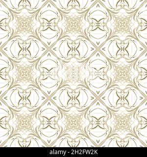 Motif floral géométrique abstrait sans couture de couleur dorée avec forme symétrique se répétant horizontalement et verticalement. Pour le design de mode Banque D'Images