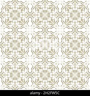 Motif floral géométrique abstrait sans couture de couleur dorée avec forme symétrique se répétant horizontalement et verticalement. Pour le design de mode Banque D'Images