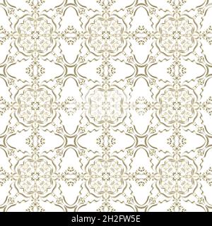 Motif floral géométrique abstrait sans couture de couleur dorée avec forme symétrique se répétant horizontalement et verticalement. Pour le design de mode Banque D'Images